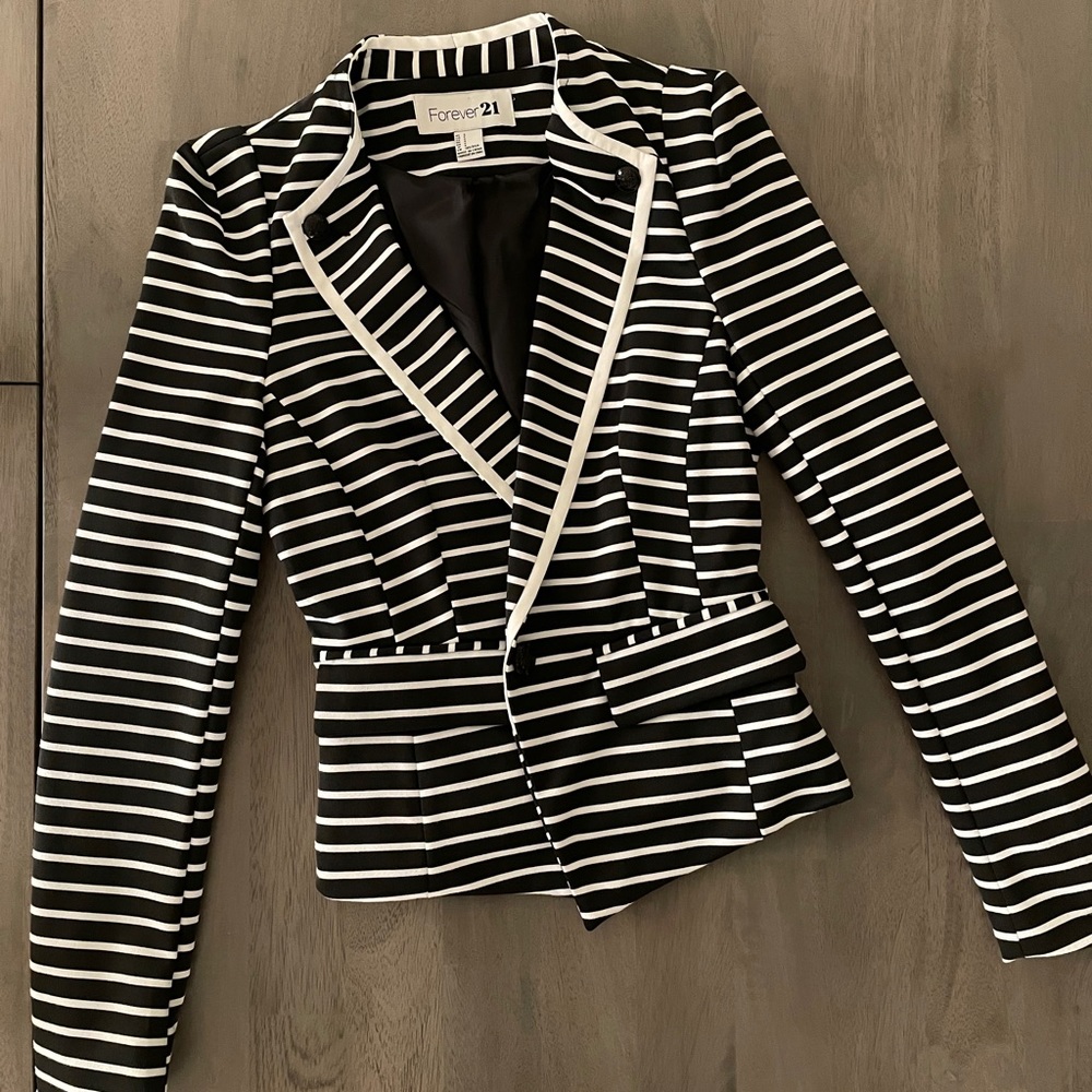 Black and White Striped Blazer